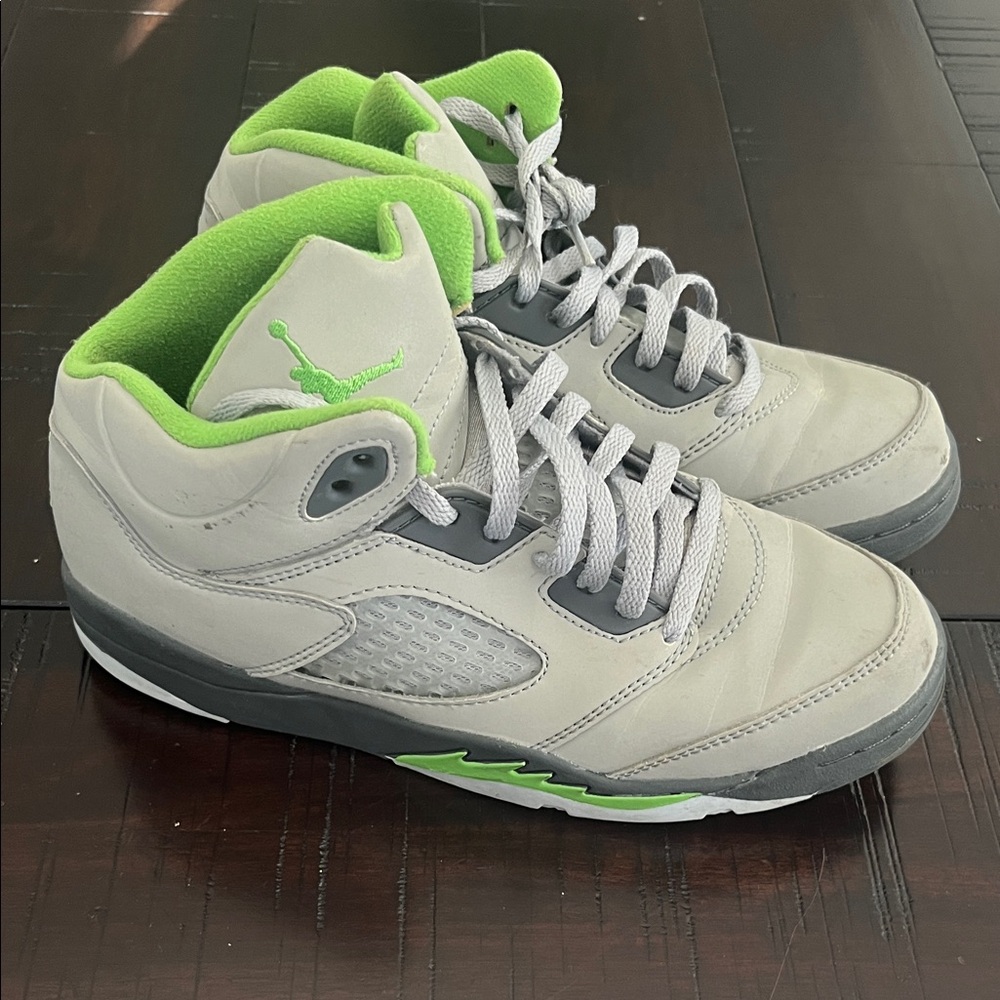 Jordan Gray and Neon Green High-Tops retro 5 reflective
